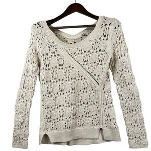 Knitted & Knotted Anthropologie Womens S Crochet Sweater Cream Open Knit Boho